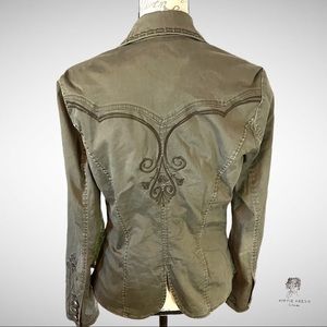 WOMEN'S Love Stitch Army Green Boho Utility Jacket Size L